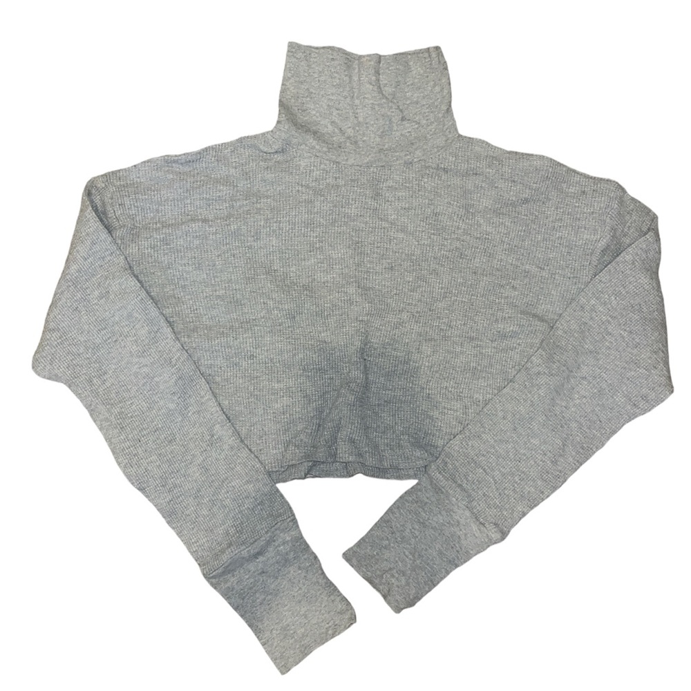 Waffle knit turtle neck crop top